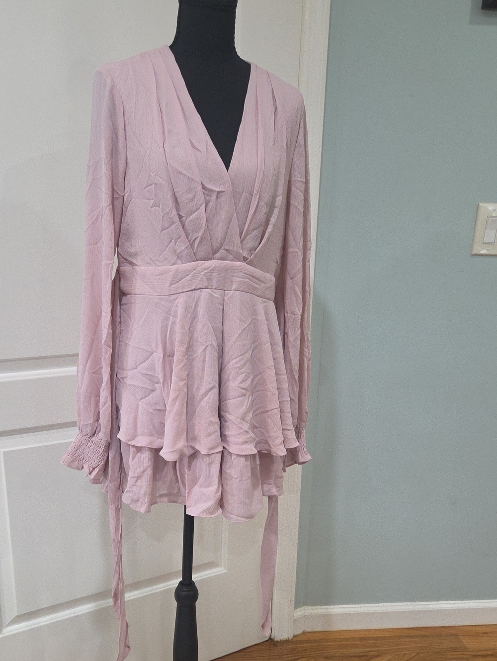 Petal & Pup Blush Pink Long-Sleeve Ruffle Wrap Dress
